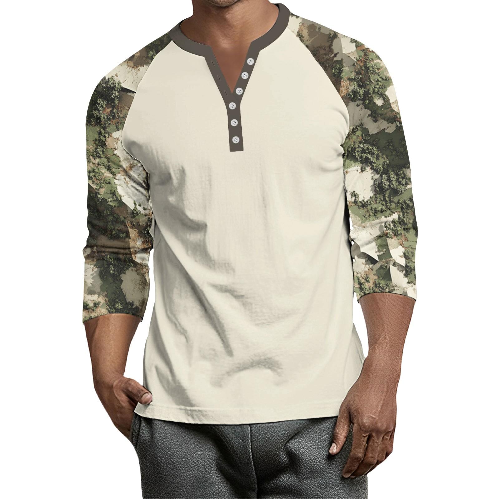 

Мужской контрастный топ реглан на пуговицах с рукавом 3/4 M белый