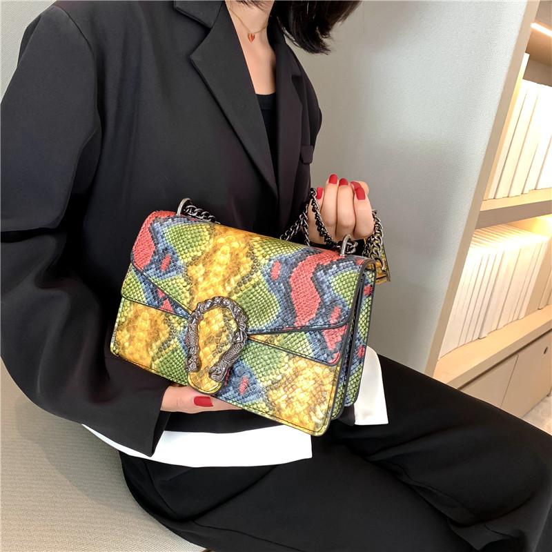 2024 Floral Crocodile Pattern Chain Crossbody Bag: Double Compartment Flap Shoulder Backpack