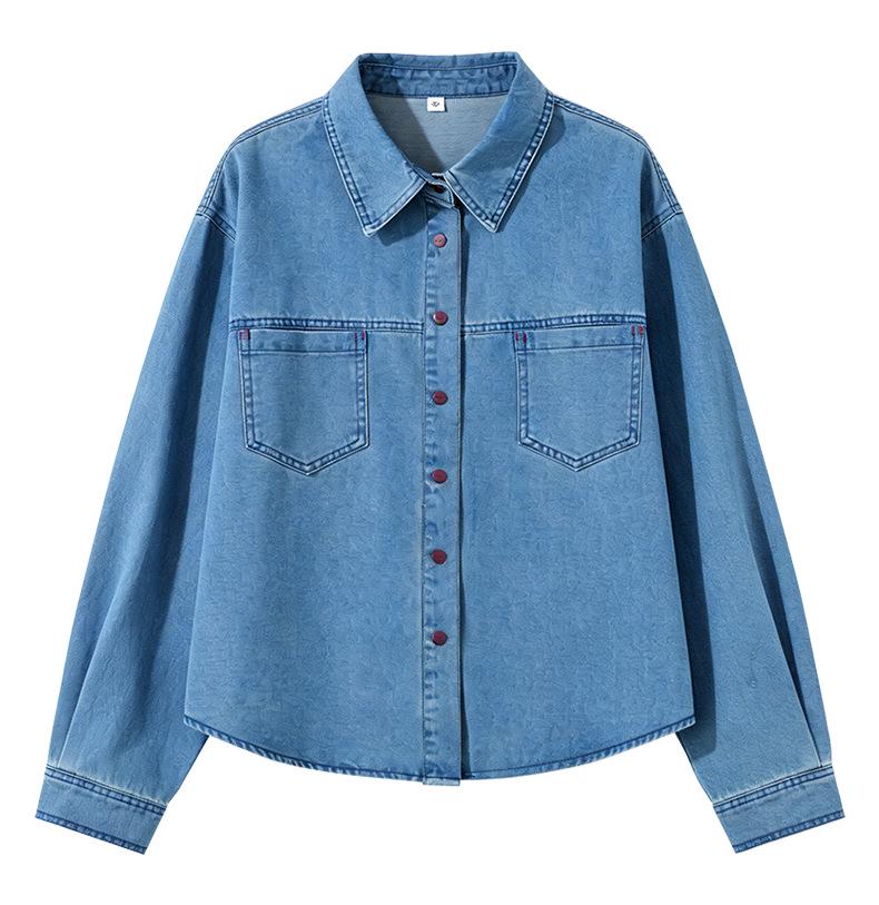 Retro Blue Washed Denim Women's Long Sleeve Shirt Jacket - Spring 2026 Fashion