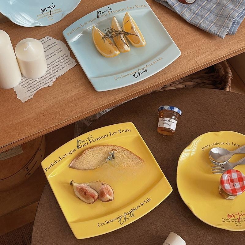 Korejský Ins Styl Dezertní Talíř Vintage Francouzský Keramický Snídaňový Talíř Talíř na Chléb Dort Elegantní