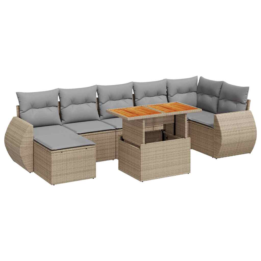 Vidaxl 8-Cz. Garden Furniture Set With Cushions, Beige, Poly Rattan