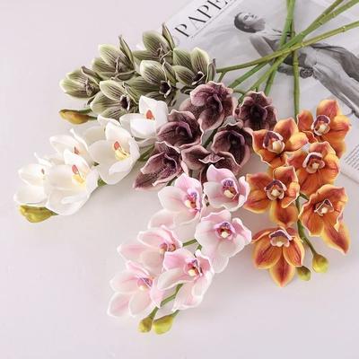 Valódi Tapintású Szilikon Pamut Orchidea 6 Fejű Művirágok Realisztikus Mesterséges Virágok Esküvő