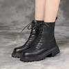 Fashion square heel lace-up knitted socks boots platform black women's ankle boots 2025fashion women's winter warm thick-soled boots
