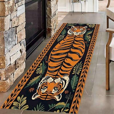 Tappeto Tappetino Tappeto Tigre Vintage - Stampa Animale Simmetrica e Design Foglie Tropicali per Soggiorno Corridoio Decorazione Casa Tappetino