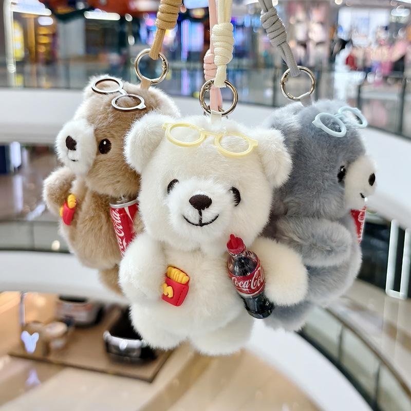 Cute Plush Bear Keychain Bag Charm Soft Stuffed Animal Doll Pendant Toy
