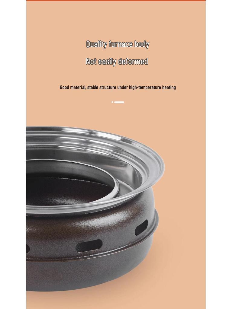 Round Stainless Steel Charcoal Grill for Home and Commercial Use - Japanese Yakiniku Style, Enclosed Design for Tea Boiling