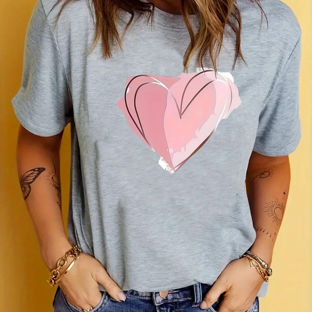 Women's T-shirt Heart-shaped Pattern Printing Summer Clothing Round Neck Short Sleeve Summer Sleeved Harajuku Streetwear Tops