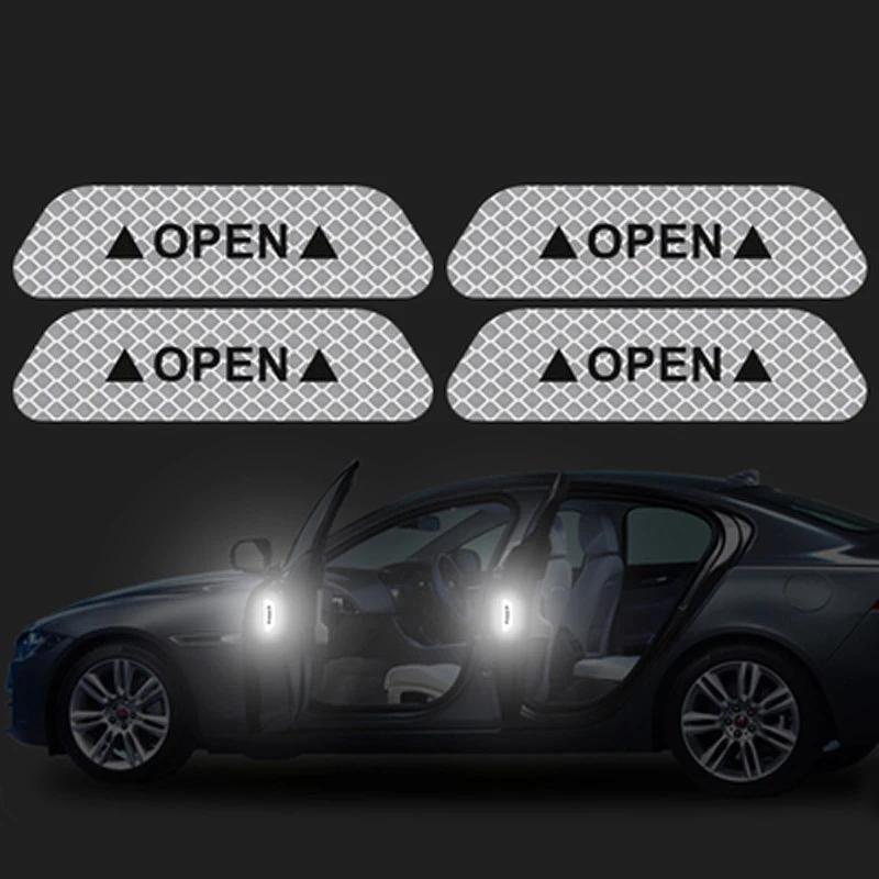 4 PCS Car Open Reflective Sticker Universal Safety Warning Mark Reflective Stickers Lighting Luminous Decor Auto Door Stickers