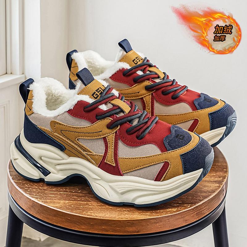Winter fleece thickened fashion men's shoes popular stream men's sports casual dad shoes