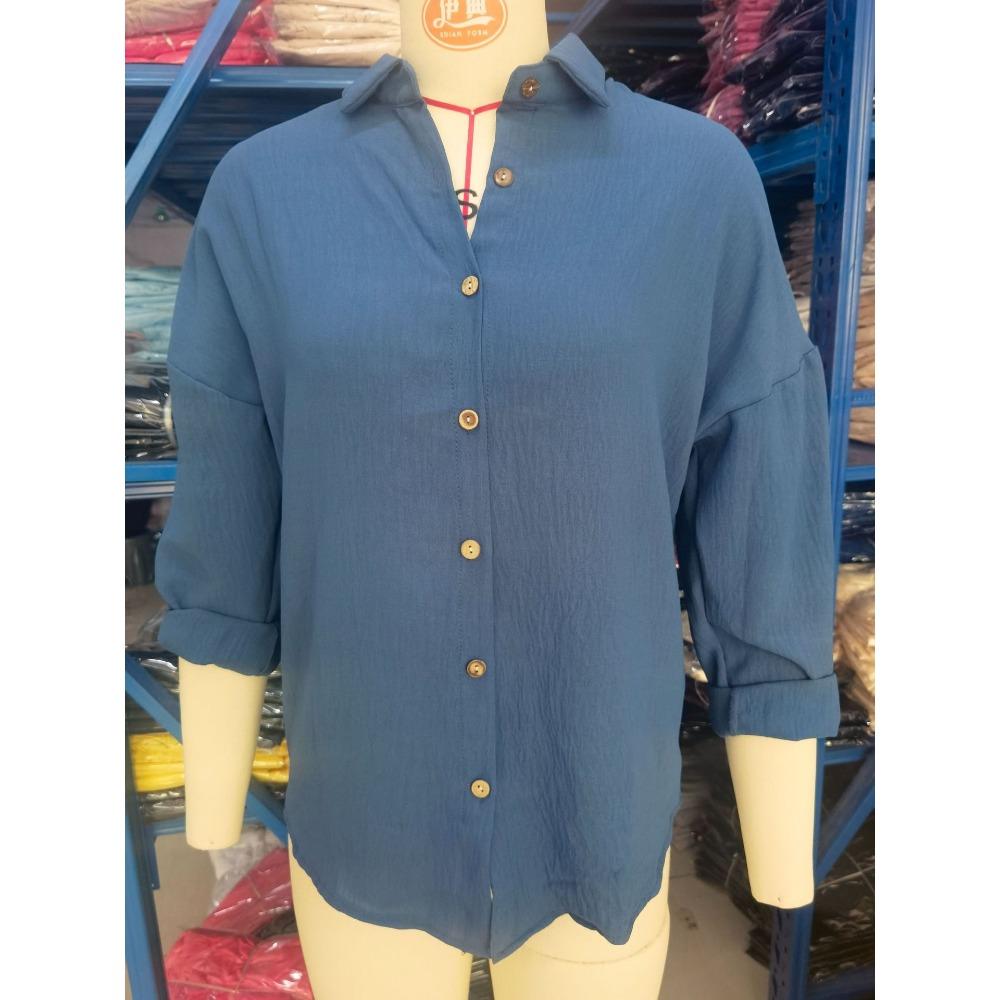 Women Solid Lapel Pleated Blouse, Single Breasted Rollable Long Sleeve Shirt