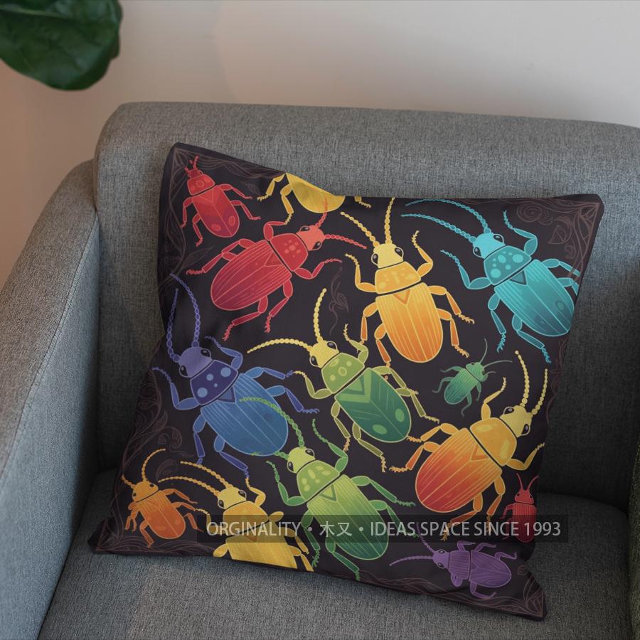 2D Colorful Beetle Geometric Pattern Throw Pillow Pattern Cushion Cover Suitable For Sofa Bedroom Car Pillow Cover