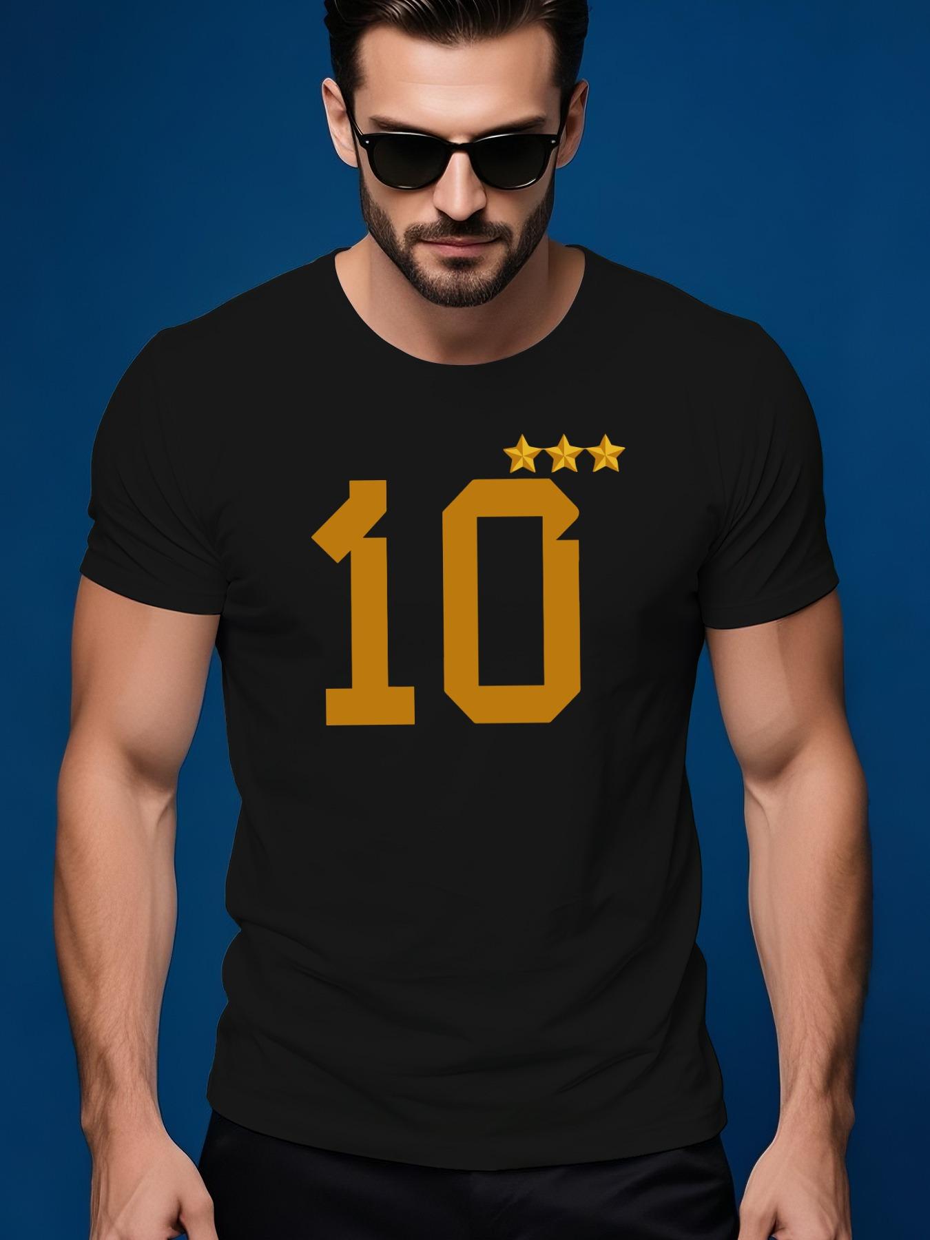 Short Sleeve Tshirt with Bold 10 3 Golden Stars Graphic... XXL