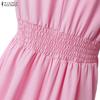 ZANZEA Women Casual Round Neck Summer Short Sleeve Long Dress