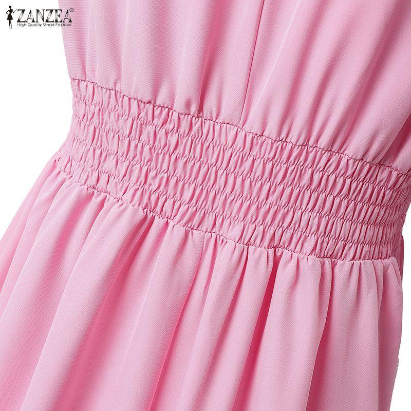 ZANZEA Women Casual Round Neck Summer Short Sleeve Long Dress