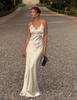 European American Women's Lace Patchwork Satin Sling Dress