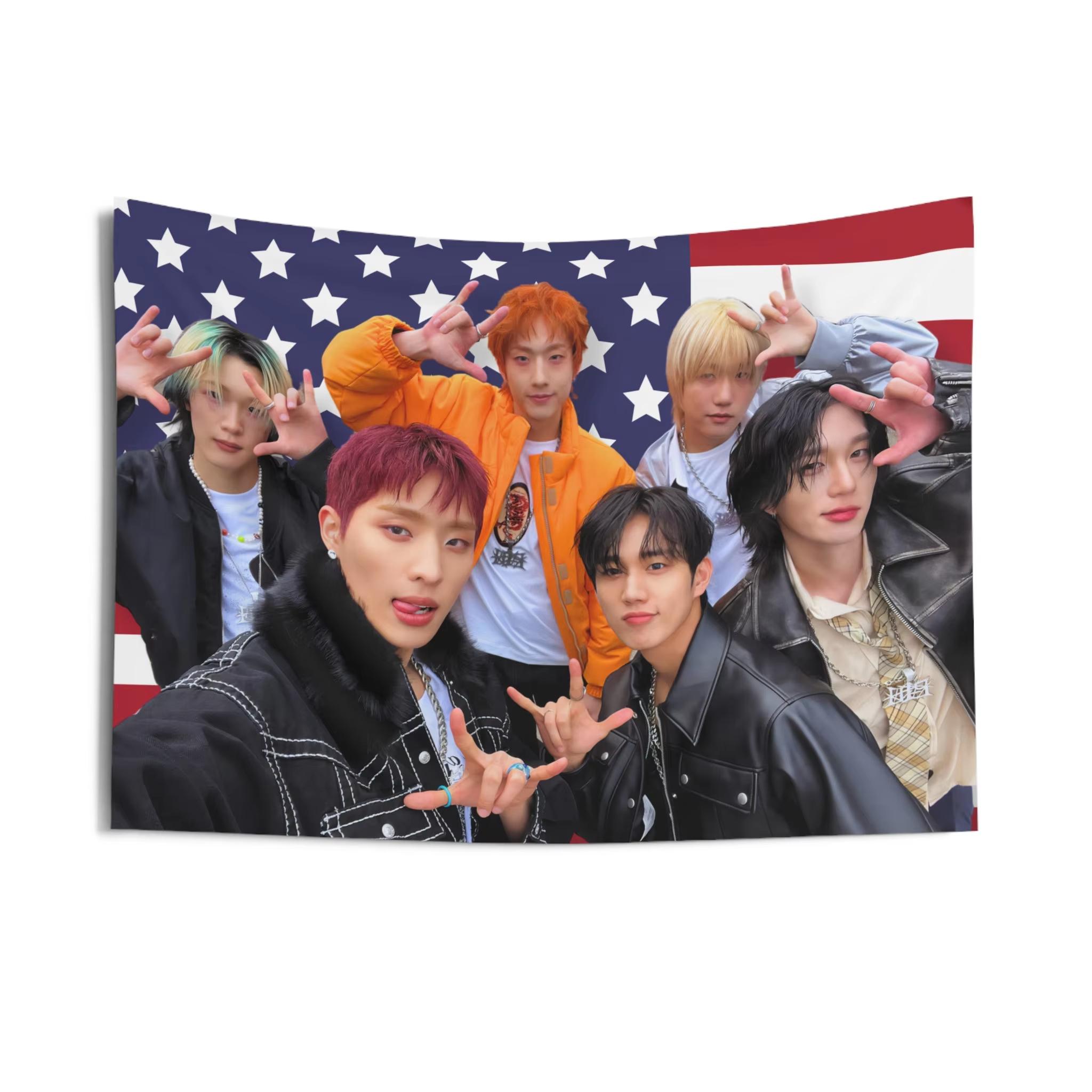 P1h Jongseob Horns America Flag Tapestry Banner P1Harmony Members Kpop Flag P1H Tour 2026 Gift Birthday Gift Concert Merch 74x94cm(29x37in)