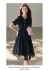 26 year summer dress, high-end and elegant round neck short sleeved skirt, A-line skirt, waist cinching and slimming black dress, skirt