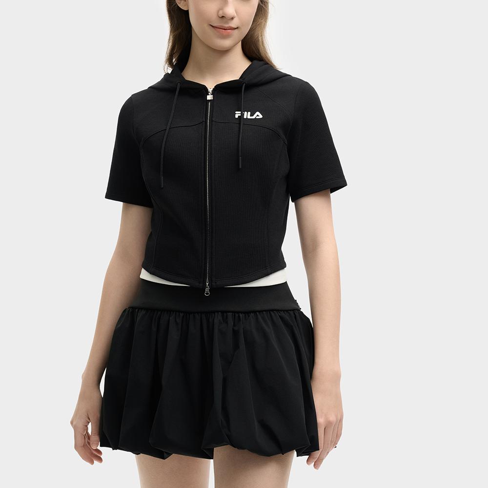 Fila Original Fashion Casual Knit Slim Fit Short Sleeve Jacket Women Jackets Black F11W529501F-BK