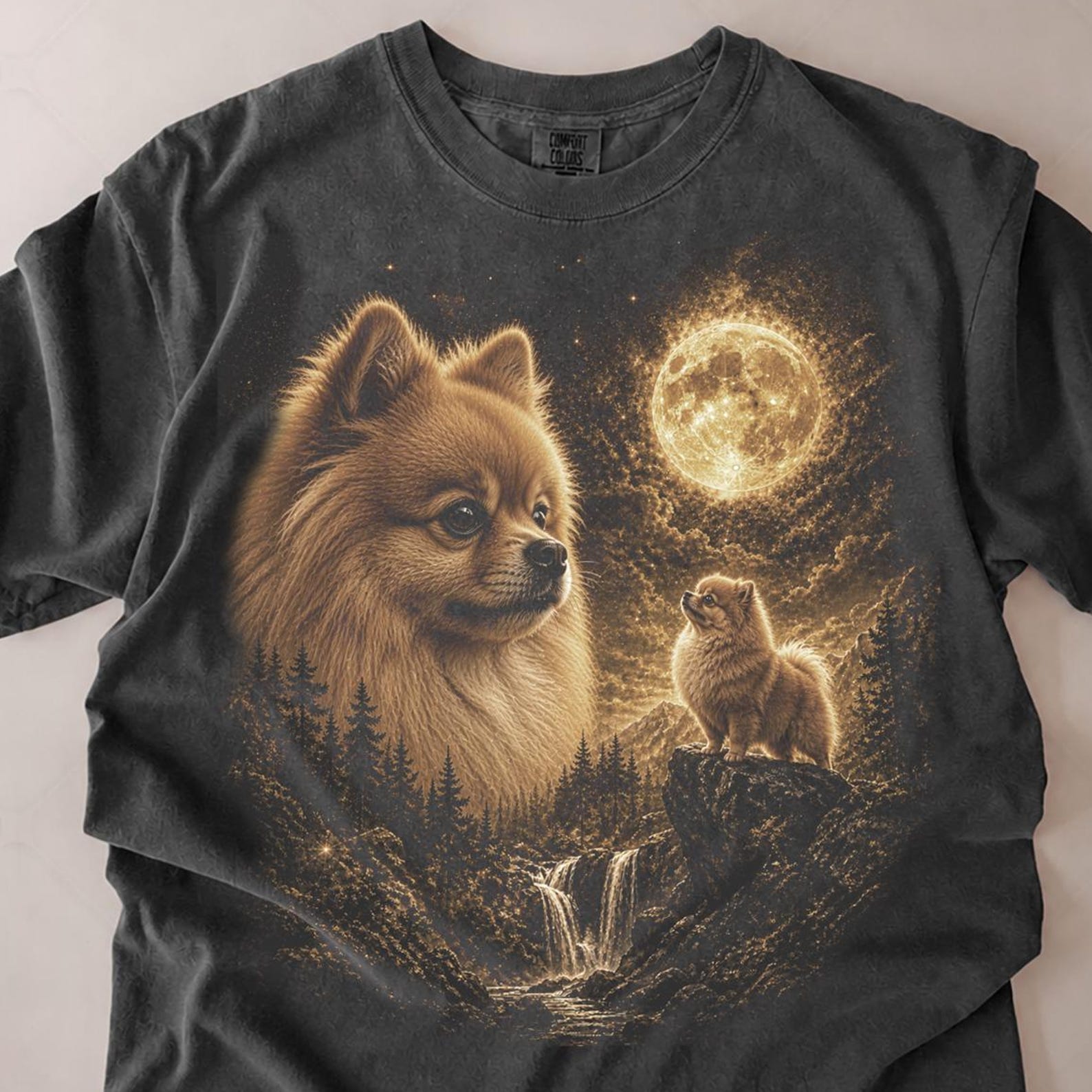 Custom Pomeranian Howling Moon Shirt, Vintage Dog Graphic Tee, Retro Moon T-Shirt, Comfort Colors L