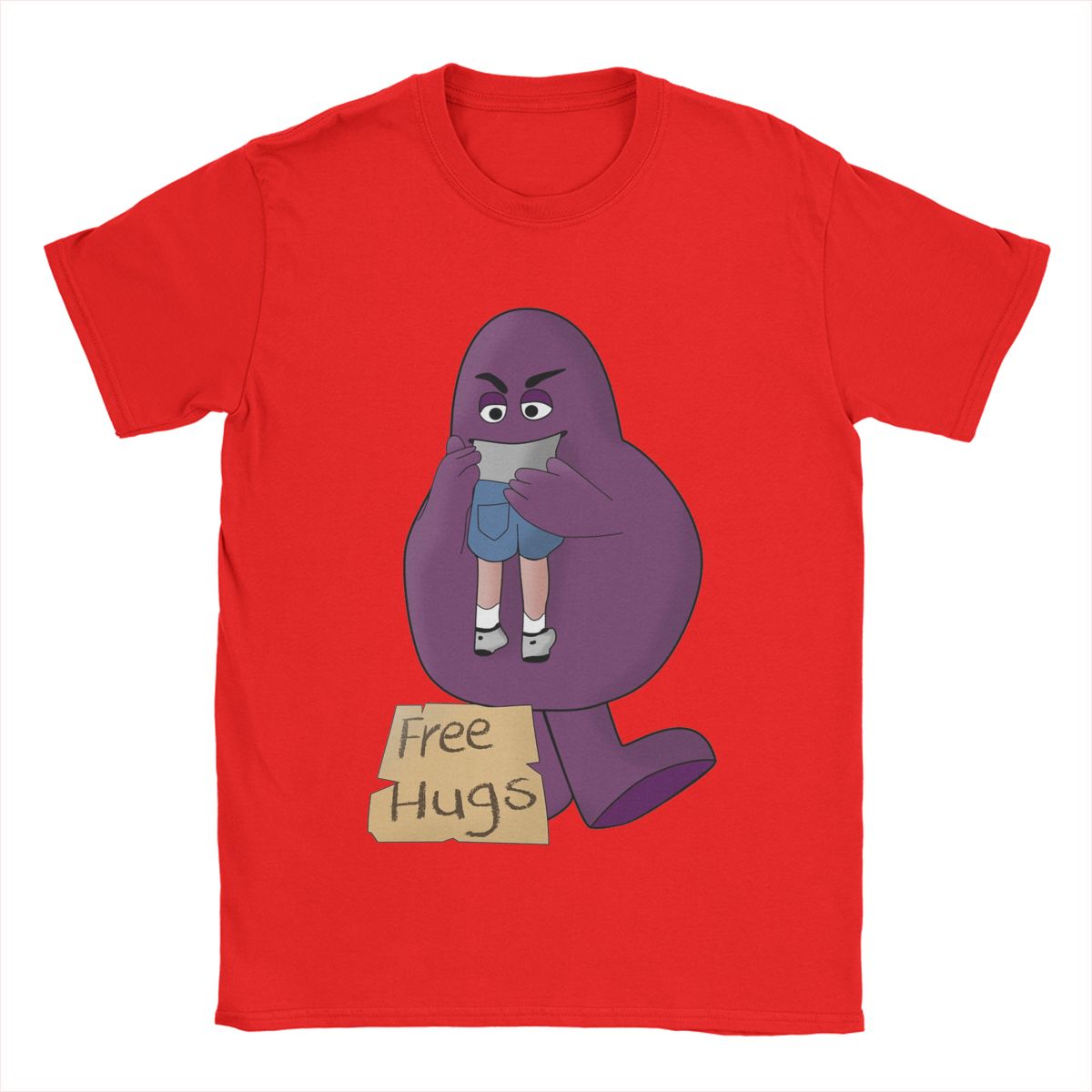 

Hungry For Free Hugs From Grimace Men s T Shirts Novelty Tee Shirt Short Sleeve Crewneck T-Shirts Pure Cotton Gift Idea Clothes 3XL