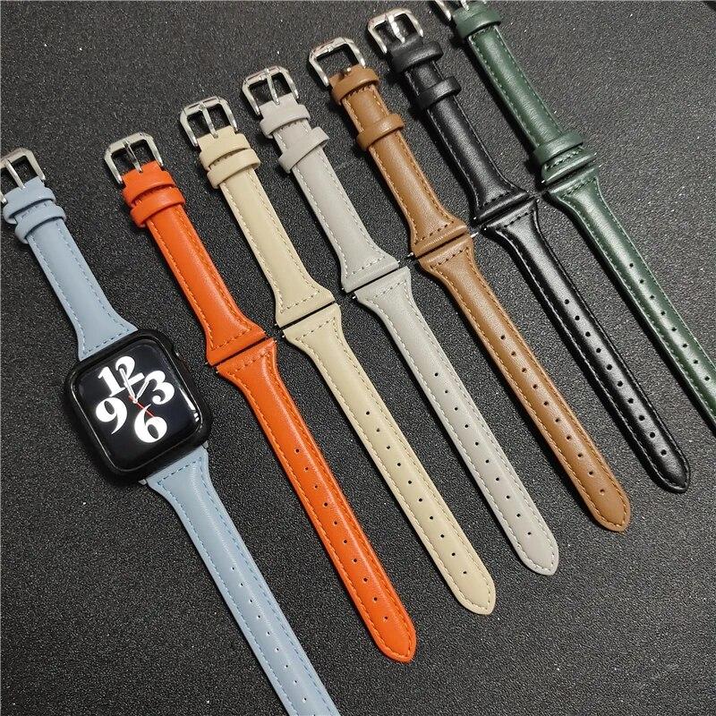 Leather Strap for Apple Watch Ultra 49mm 45mm 41mm 38mm 42mm 44mm 40mm Men Women Slim Genuine Leather Band for iWatch Serie 9 8 7 SE 6 5 4 3 2 1