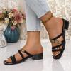 Luxury Gold Decoration Cross Strap Slides Women 2025 Summer Narrow Band Medium Heel Slippers Elegant Square Toe Dress Sandals