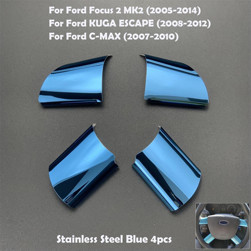 4pcs Steering Wheel Decoration Cover Trim Car Stickers For Ford Focus 2 MK2 2005-2011/KUGA 08-12/ C-MAX 2007-10 Auto Accessories