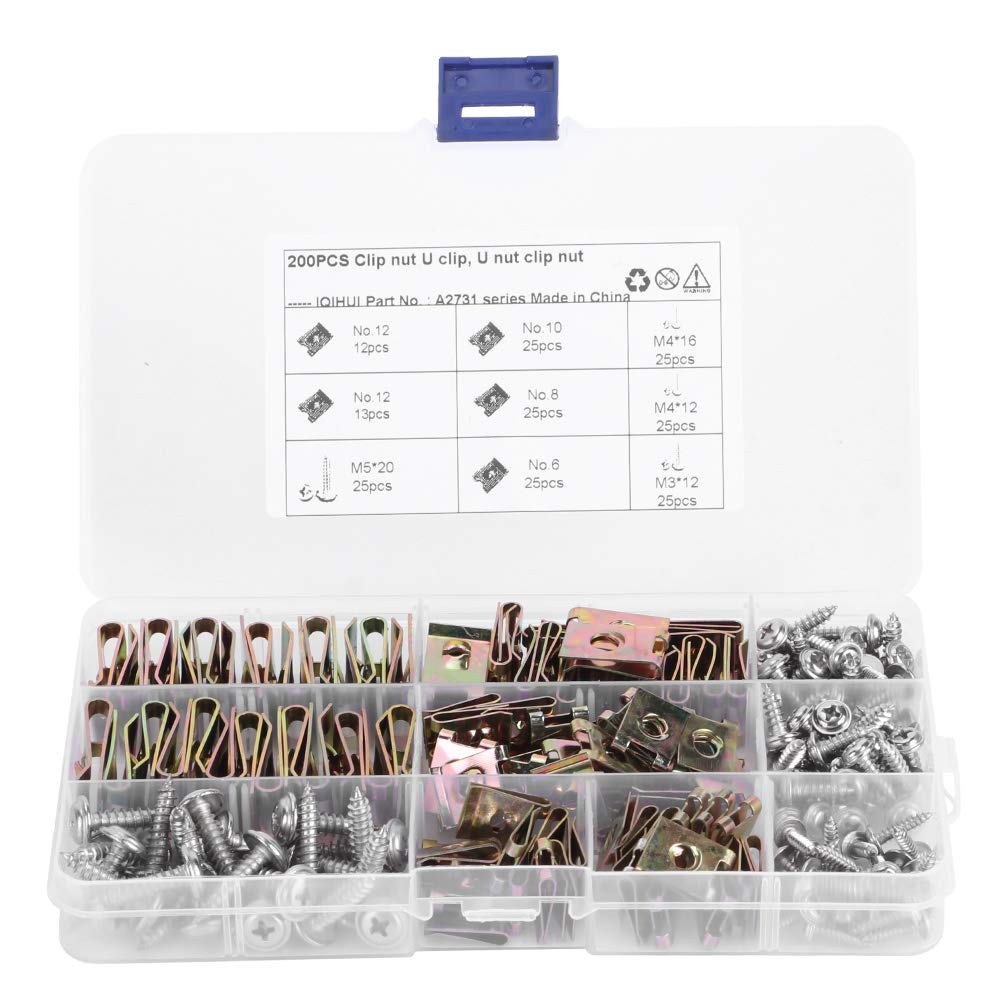 Automotive Screws And Clips, 100PCS Car U‑Clips Nuts 6/8/10/12 Assortment Interior Trim Fasteners With Stainless Steel Screws For Dash Door Panel