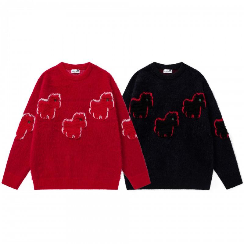 Unisex Oversized Chunky Knit Sweater With Horse Motif Jacquard Winter Warm Casual Pullover