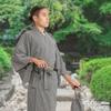 Edoten Yukata with Obi and Size Sashiko Black Men's Sashiko-Woven Kimono, 100% Cotton, Pockets, 3L,