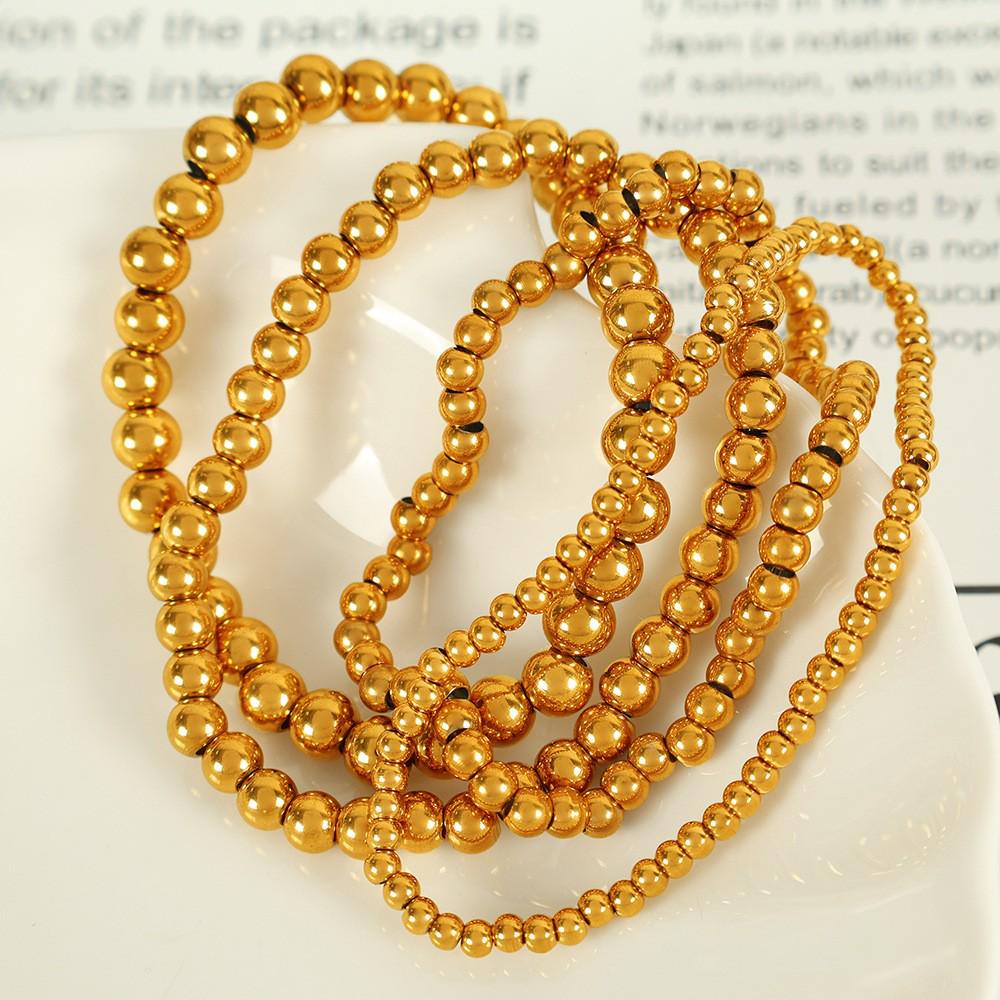 Elegant Gold Beaded Stainless Steel Bracelet for Women - High-End Minimalist Design