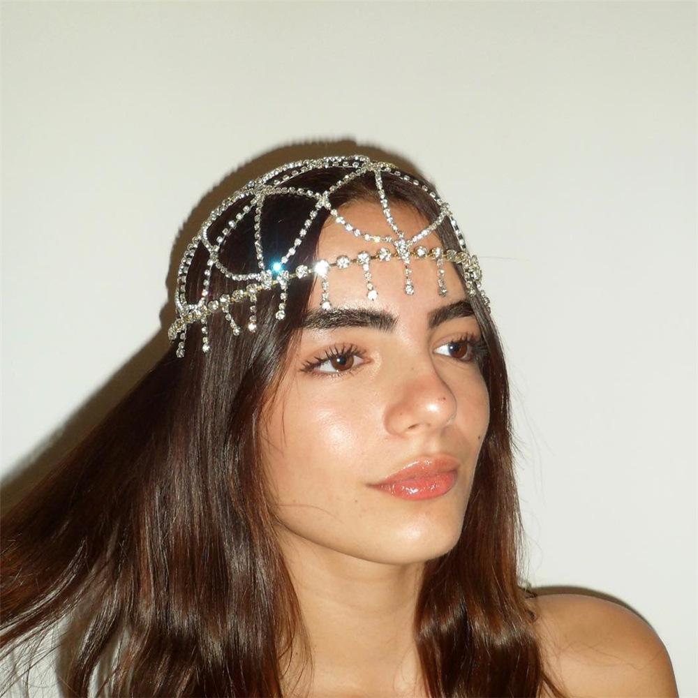 Cross-Border Hot Selling Accessories Mesh Rhinestone Hair Chain Temperament Trend Full European and American Wholesale