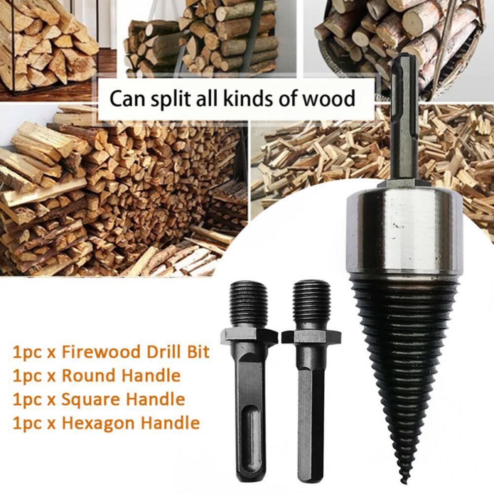 4pcs Firewood Drill Bit Log Screw Splitter Splitting Tool With Handle 42mm Carbon Steel Driver Garden Wood Hot