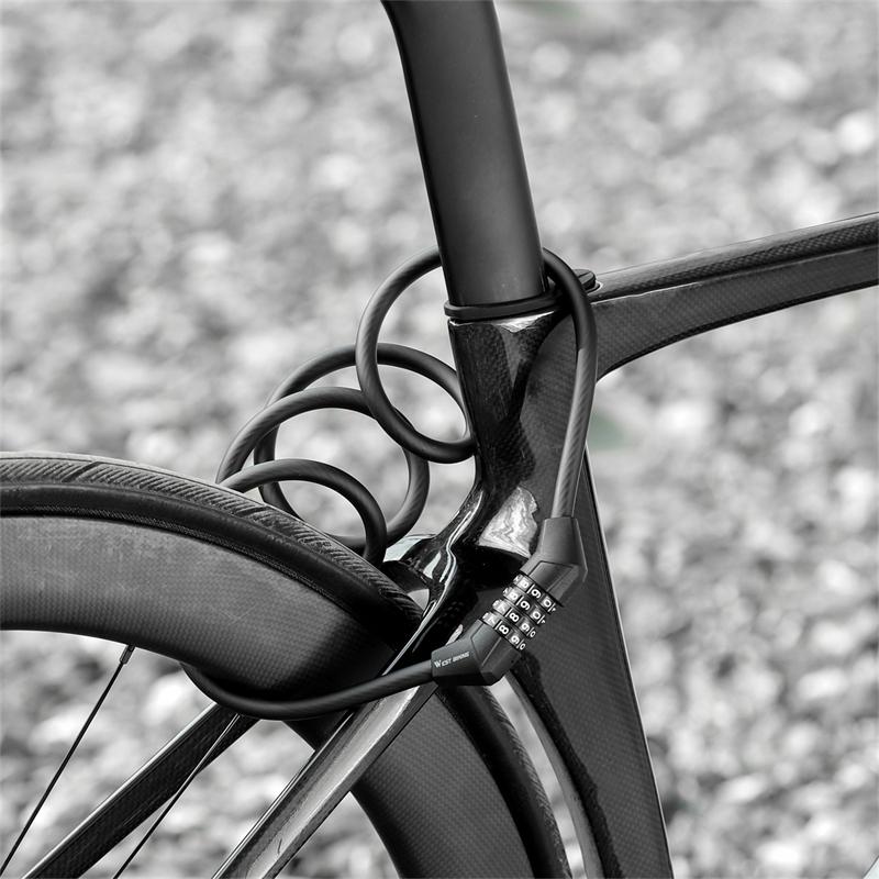 WEST BIKING 1.2M Bicycle Cable Lock 4 Digits Code Combination Steel Wire Lock Waterproof Wear-resistant PVC Portable Lock