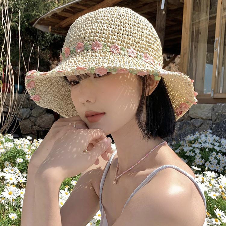 Pălărie cu găleată cu model de flori, șapcă ușoară de pescar, cu boruri largi, pălării de protecție solară pentru femei