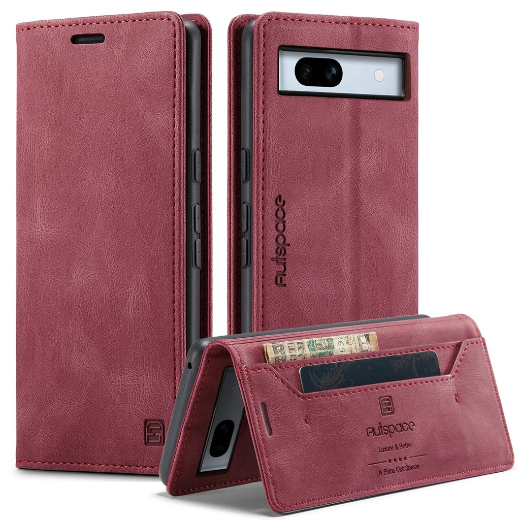 For Google Pixel 7a Wallet Case AUTSPACE A01 Leather Stand Cover with RFID Blocking Card Holder