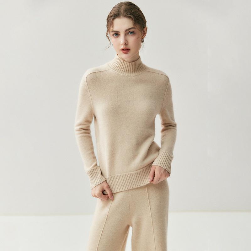 2026 Autumn/Winter Women's Cashmere High Neck Saddle Shoulder Knit Sweater