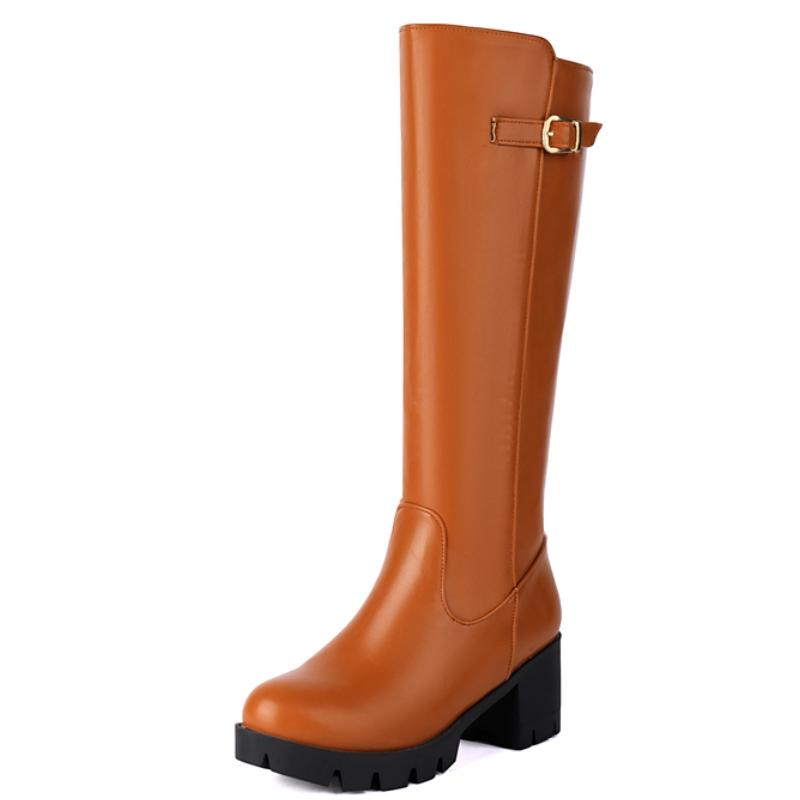 

Осенне-зимние ботфорты до колена женские модные коричневые серые черные длинные сапоги женские элегантные на блочном каблуке на молнии обувь туфли большого размера 46