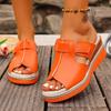 Spliced Wedge Mopping Women's Round Toe Open Toe Platform Anti-Slip Wear-Resistant Kitten Heel Shoes