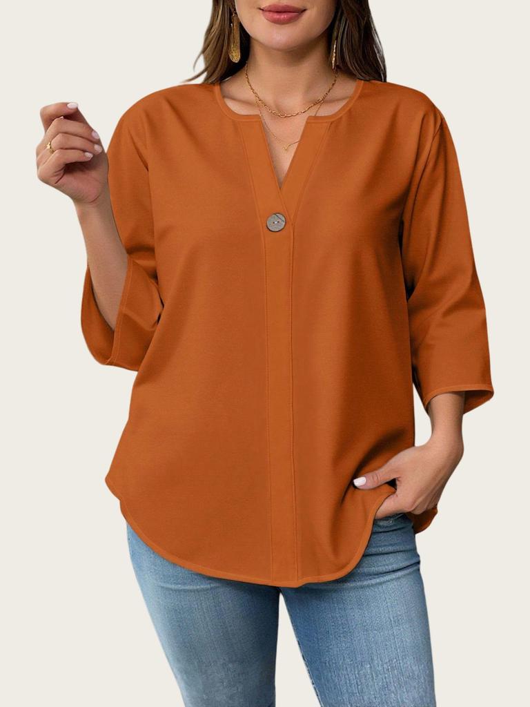 Europejski i Amerykański Damski Top Plus Size z Dekoltem V, Krótkim Rękawem, Casualowy, Luźny - 2025.