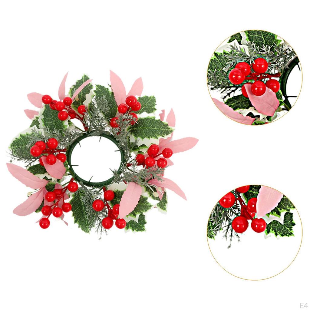 Christmas Artificial Leaves Candle Ring Wreath Garland Handmade ID 3.3inch