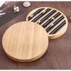 Round Wooden Jewelry Showcase Ring Display Tray Organizer White Leather