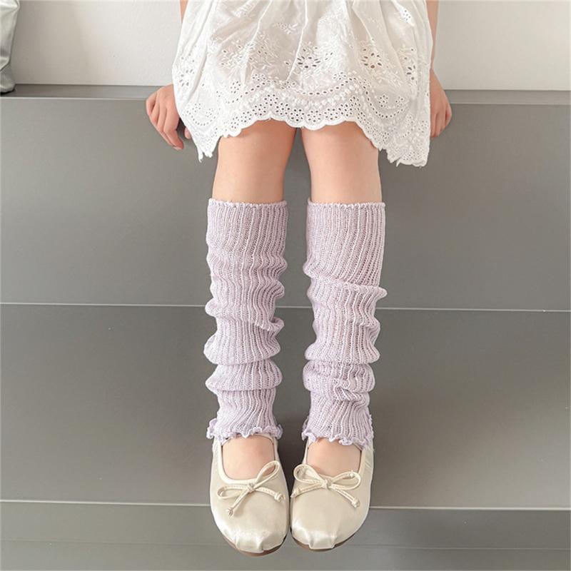 Children's Lightweight Socks Cover Leg Warmer with Ruffled Edges Macaron Color for Girls Spring Summer Wear