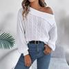 GMXIA Autumn and Winter Casual and Sexy Lapel Off-the-shoulder Brined Long-sleeved Pullover Sweater for Women