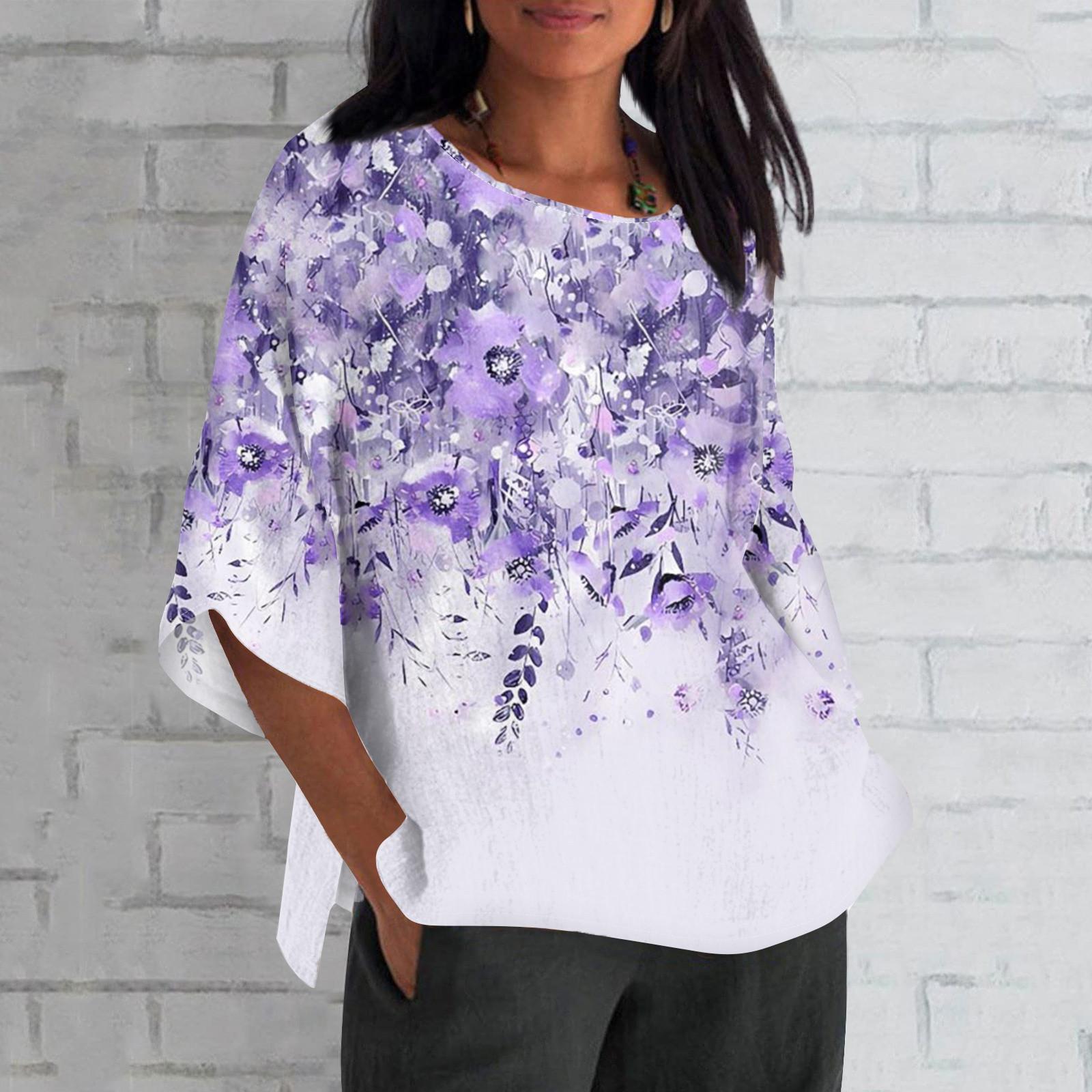 

Женская мода с рукавом семь четвертей и круглым вырезом с принтом, свободные повседневные рубашки-топы XXXXL