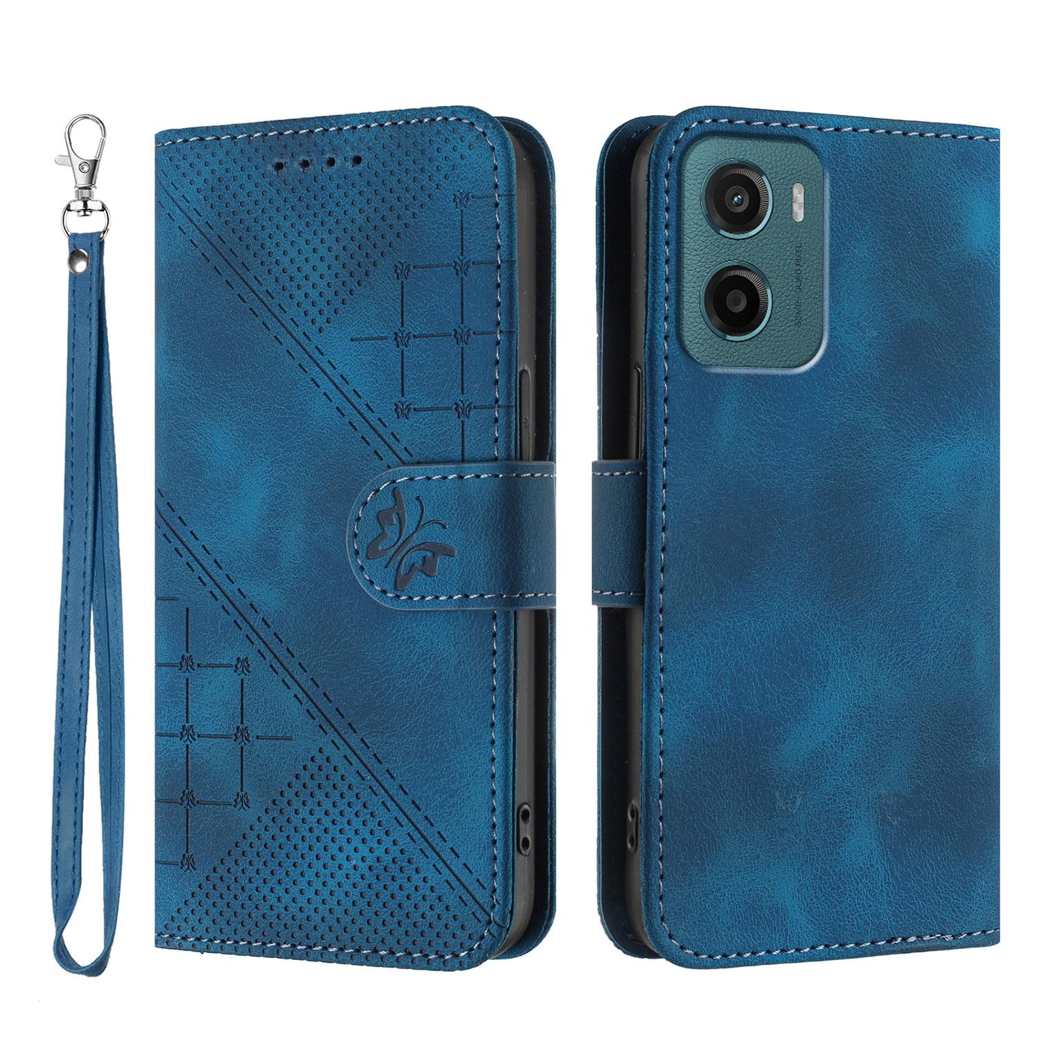 

For Motorola Moto E15 4G/Motorola Moto G05 4G Leather Wallet Case Butterfly Flower Imprinted Phone Cover with Strap B