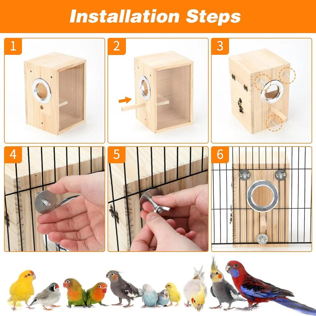 Transparent Bird Boxes, Wood Parakeet Nesting Box For Cage, Bird Breeding Box With Bird Cage House For Parakeet Lovebirds Budgie