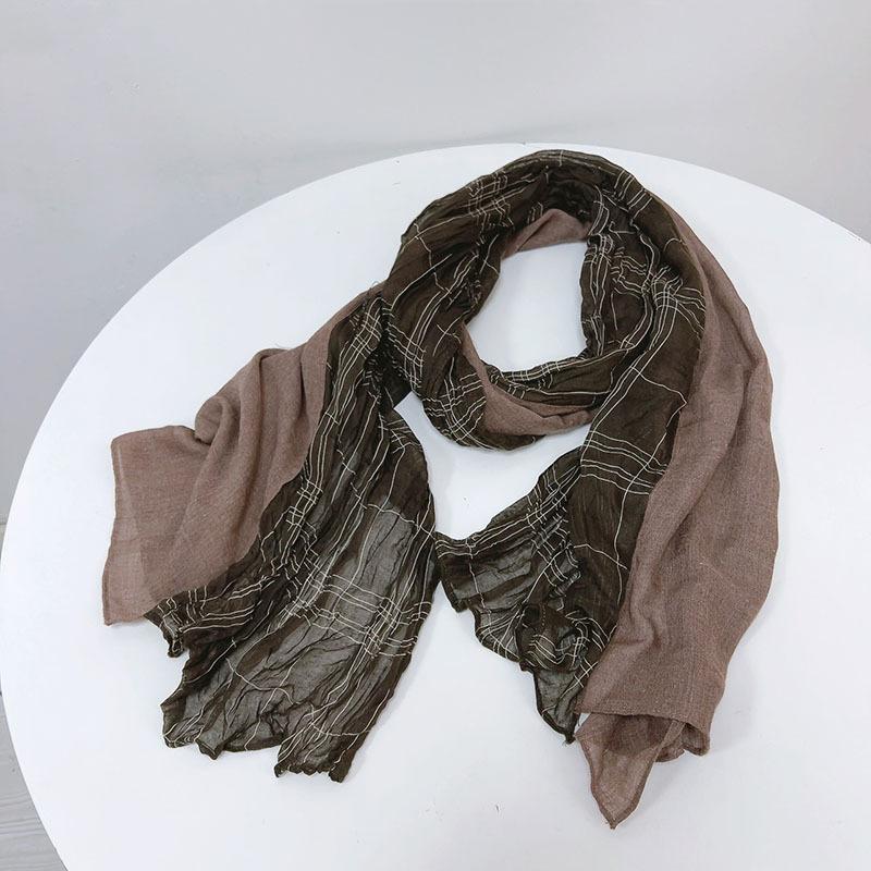 New Vintage Cotton Linen Patchwork Hit Color Japanese Women Scarf Stylish Warm Pleated Autumn Winter Scarf Shawl