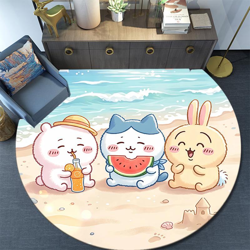 Chiikawa Round Area Rug,Carpet Rug for Living Room Bedroom Sofa Playroom Decor,Non-slip Floor Mat