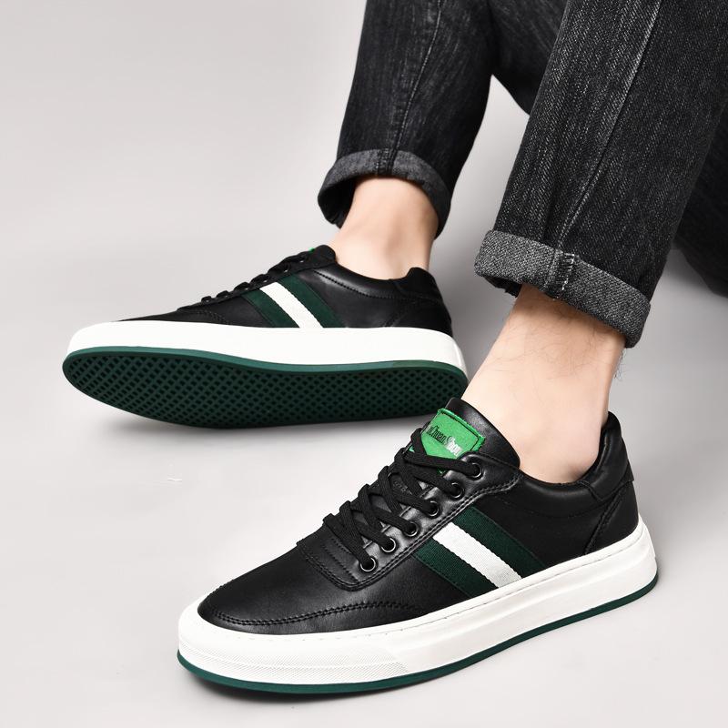 Men's Shoes Spring and Summer New Board Shoes Lace-up Flat White Shoes Cowhide Surface Retro Classic Sports and Leisure Shoes Men